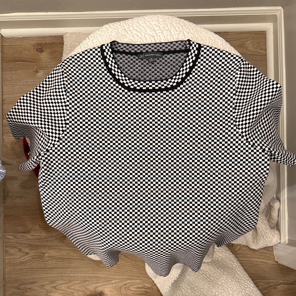 Adrianna Papell Monochrome Checkered Short Sleeve Top